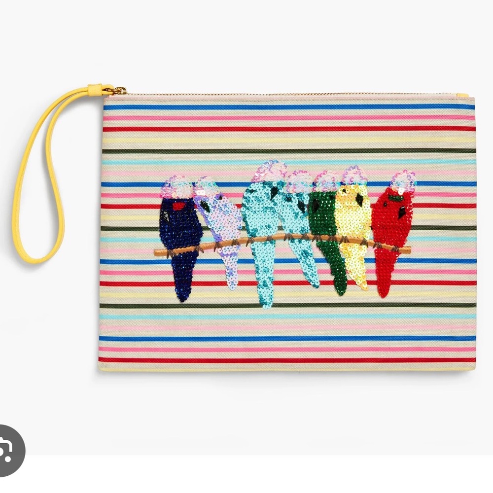 Talbots Stripe and Sequin Lined Parrot Lg Wristlet